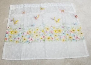 (2) Vintage Cafe Curtainsđź’•Flowers/ Butterflies Semi Sheer Rod Pocket MINT - Picture 1 of 7
