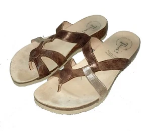 Think! Leather Sandals, Thong/Strappy Style Slip-ons Bronze +Silver, Size 7 - Picture 1 of 8