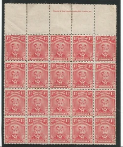 RHODESIA SG 190 GV 1913 1d rosa carmín en un raro bloque marginal MNH de 20 - Imagen 1 de 2