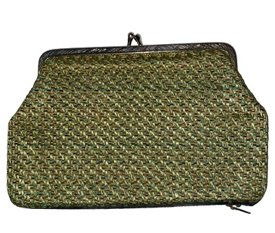 Monedero pequeño de tweed vintage de los años 70 con cierre de beso y cremallera verde ¡Raro! Foto 1 de 4