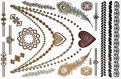 Tatuaggio Flash Einmal Temporaneo Colla Oro Argento 19teile Corpo Bracciale E41 - Immagine 1 di 4