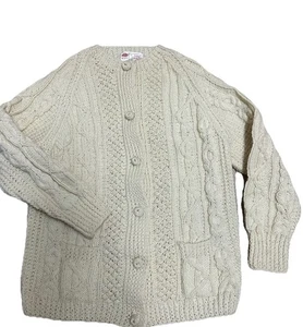 Maglione cardigan Cyril Cullen Shannon lana pescatori vintage Irlanda panna L-XL - Foto 1 di 8