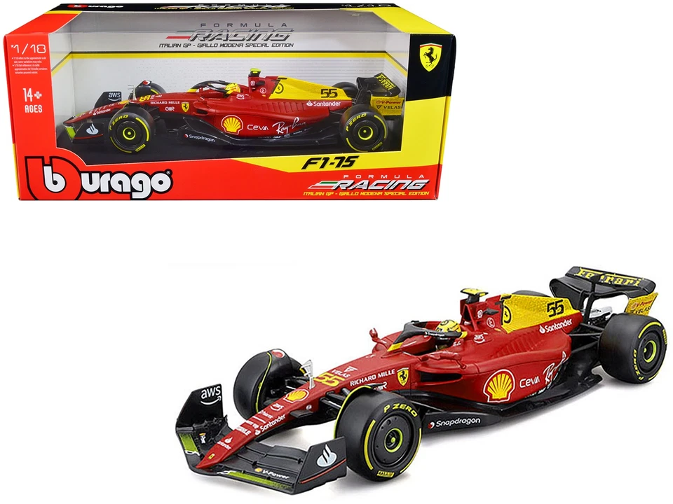 Bburago 16811CSMZ Ferrari F1-75 #55 Carlos Sainz "Giallo Modena" 1/18 Diecast - Image 1 of 1