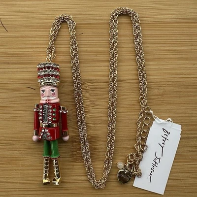 Betsey Johnson Nutcracker Holiday Pendant Necklace Red Green Christmas 2025 NWT - Image 1 of 3