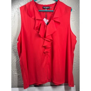 Blusa KARL LAGERFELD Sakeri Detalle Volantes Sin Mangas Roja Para Mujer Talla XL NUEVA CON ETIQUETAS - Imagen 1 de 4