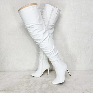 Botas Victoria blancas hasta el muslo por encima de la rodilla holgadas con tacones altos - Imagen 1 de 11