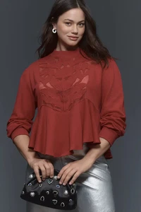 Por Anthropologie Cutwork Swing Top 3X color rojo nuevo con etiqueta - Imagen 1 de 8