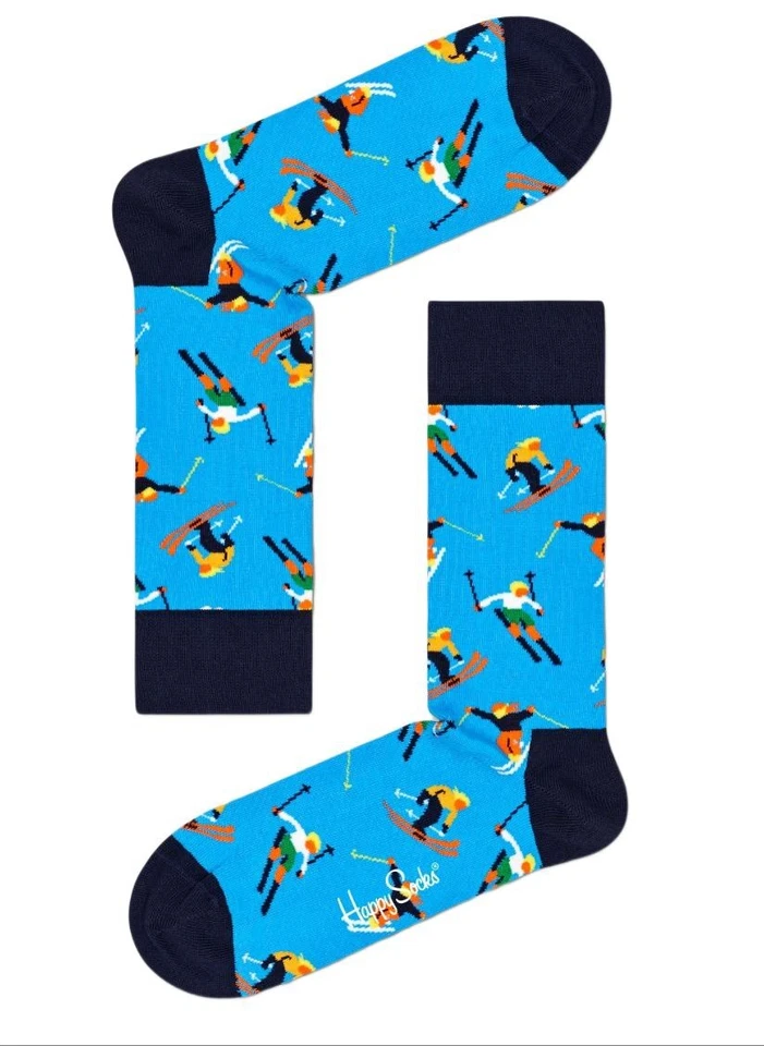 HAPPY SOCKS Men's Blue Organic Cotton Crew Downhill Skiing Socks Size 8-12 NWT - Image 1 of 1