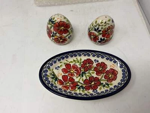 UNIKAT POLISH SALT PEPPER TRAY SET W/SIGNATURE -PREOWNED - Picture 1 of 2