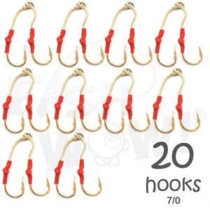 20 Gold 4x Stronger Assist Hook Size 7/0 for Vertical speed Knife Butterfly Jig - Picture 1 of 4