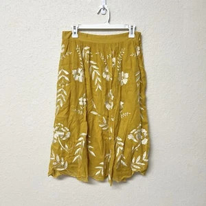 Anthropologie Maeve Vineland Floral Embroidered Yellow Skirt Size M Lined - Picture 1 of 7