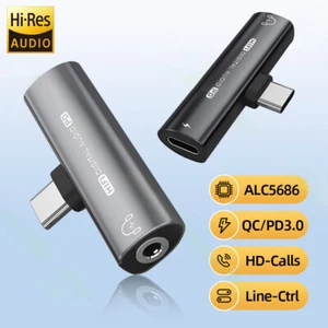 USB Type-C to USB C 2in1 3.5mm Headphone Adapter DAC Audio Aux Converter Charge - Zdjęcie 1 z 8