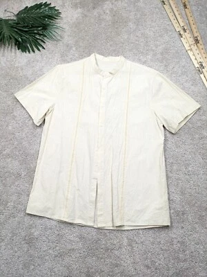 Camisa Hawaiana Mezcla de Lino Abotonada Para Hombres L Grande Beige Tostado Island Resort Wear Foto 1 de 4