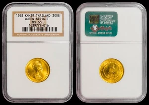 1968 (BE2511) Gold Thailand 300 Baht NGC MS66 - Queen Sirikit's Birthday (KM-89) - Picture 1 of 3