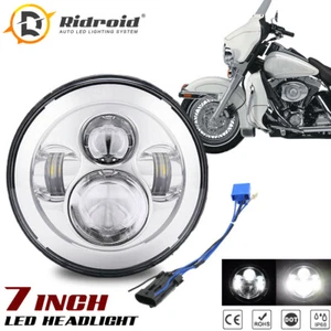 Chrome 7inch Round LED Headlight Hi-lo Beam for Harley Davidson Honda Motorcycle - Picture 1 of 12