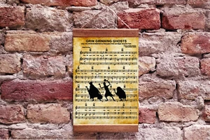 Haunted Mansion Hitchhiking Ghosts, Sheet Music Art Print on Aged Background - Picture 1 of 9