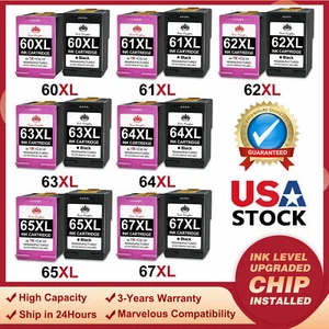 Black Color Ink Cartridge 60XL 61XL 62XL 63XL 64XL 65XL 67XL for HP Printer Lot - Picture 1 of 16