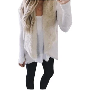 Loft Womens Vest Large Reversible Faux Fur Shearling Contrast Gilet Plush $110 - Picture 1 of 16