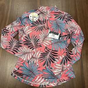 Top golf donna coda manica lunga 1/4 zip collo imbuto Mystic Palms rosa XS - Foto 1 di 5