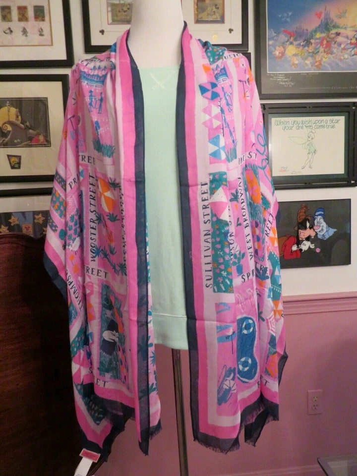 Kate Spade Rooftop Scene Oblong Scarf Bright Peony Pink Great Gift