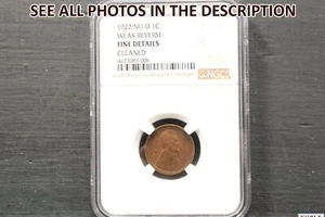 NobleSpirit (CE) 1922 No D Lincoln Wheat 1c Weak Rev NGC Fine Details Cleaned - Picture 1 of 4