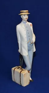 Vintage ROYAL DUX Bohemia Porcelain EDWARDIAN GENTLEMEN w SUITCASE 10"h Figurine - Picture 1 of 5