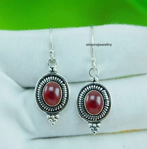 Garnet Gemstone 925 sterling silver handmade Dangle/Drop Earrings 1.25" - Picture 1 of 4