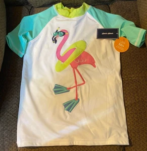 M2 NWT GYMBOREE 7 Splish Splash FLAMINGO Short Sleeve Rash Guard Swim Suit Shirt - Picture 1 of 2