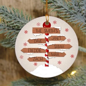 Decorazione Albero di Natale Personalizzata Cartello Famiglia Polo Nord Cerchio Ceramica - Foto 1 di 14