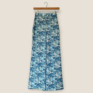 Vintage Deadstock Jantzen Blue Floral Print Polyester Wide Leg Pants NWT - Picture 1 of 5