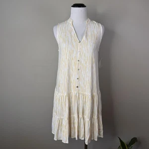 NEW Nine West size XS Shift Dress Sleeveless White Yellow Ruffle Tiered Stiped - Picture 1 of 6