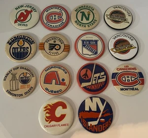 VINTAGE 1970's - 80’s NHL Hockey 3 1/2 Inch Pinback Buttons lot Of 14 Must See!! - Picture 1 of 16