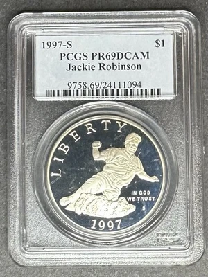 1997-S Proof Jackie Robinson Dollar PCGS PR-69 DCAM, Buy 3 Items, Get $5 Off! - Image 1 of 2