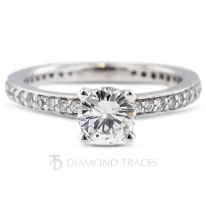1 1/2ct E SI2 Round Natural Certified Diamonds 14k Gold Classic Side Stone Ring - Picture 1 of 5