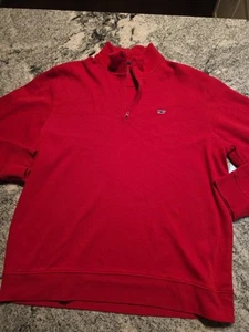 Vineyard Vines Pullover Mens Large Red Pima Cotton 1/4 Zip Golf Casual Preppy B6 - Picture 1 of 11