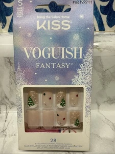 KISS VOGUISH Fantasy Short Length Nude Green Red Christmas Tree Nails Neu - Bild 1 von 7