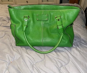 Kate Spade NY grün Leder 17x13" Handtasche Beuteltasche blau innen mit 2 Seitentaschen - Bild 1 von 7