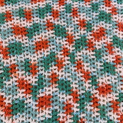 Manta de bebé hecha a mano de ganchillo tejida naranja verde blanco guardería para niños Foto 1 de 3