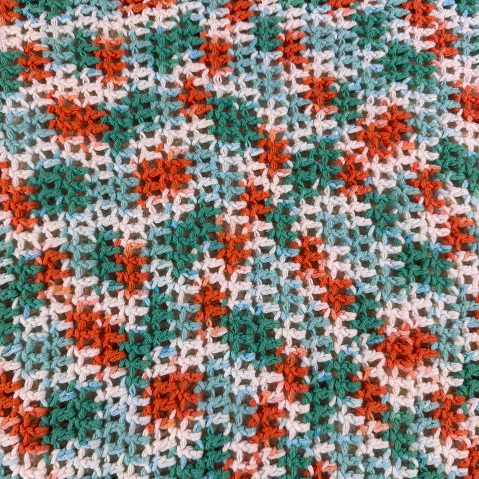 Manta de bebé hecha a mano de ganchillo tejida naranja verde blanco guardería para niños Foto 1 de 3