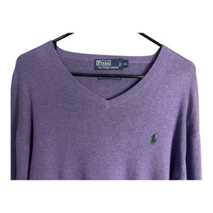 Polo Ralph Lauren V-Neck Sweater Men’s XL Purple Pima Cotton Vintage Pony Preppy - Picture 1 of 9