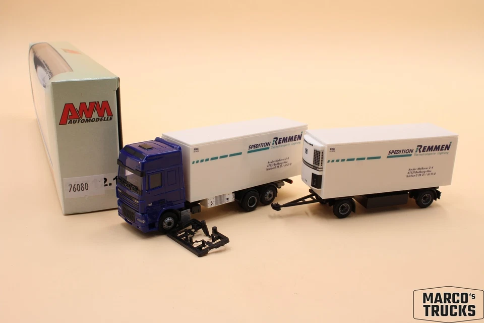 AWM DAF XF refrigerated drawbar truck "Remmen 47551 Bedburg" D No. 76080 1:87 /A - Image 1 of 1