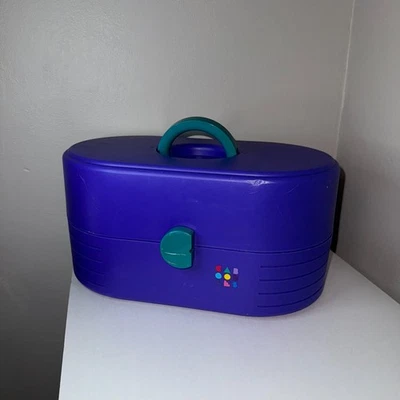 90 年代复古 Caboodles 化妆化妆品手提箱收纳盒存储紫色/蓝绿色 — 第 1/4 张图片