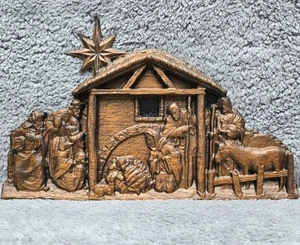 Seltene handgeschnitzte Holz Krippentafel Weihnachten Unikat "siehe" Sternspitze - Bild 1 von 18