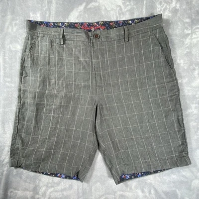 Pantalones Cortos Robert Graham Para Hombre 38 Gris A Rayas 100% Lino Golf Chino Frente Plano Foto 1 de 4