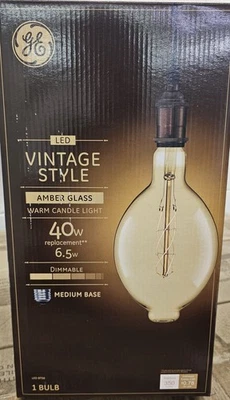 GE Vintage Style LED Light Bulb Amber Glass Warm Candle Light 40 Watt BT56 2Pack - Image 1 of 4