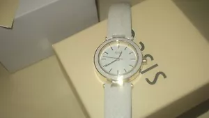 WOMAN OASIS WATCH 30mm YELLOW GOLD SNAKESKIN WHITE LEATHER BAND*BOX*BOOKLET - Picture 1 of 6