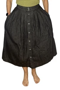 Vintage UK8 USA 4 6 Small S 26"X30" Long A-Line Full Denim Skirt Button Pockets - Picture 1 of 12