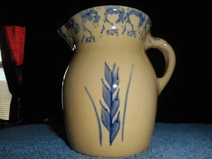 Robinson Ransbottom Blue Wheat Stoneware Pitcher 1 Pint RRPC Roseville Ohio - Picture 1 of 9