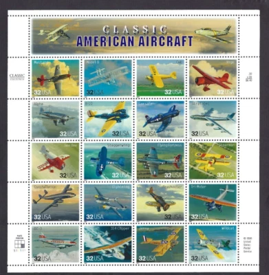 US Scott# 3142 1997 32c Pane of 20 American Aircraft P#S11111 LR MNH VF - Image 1 of 2