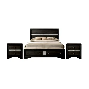 NEW Black Storage Queen King 3PC Bedroom Set Modern Furniture Bed 2 Nightstands - Picture 1 of 3